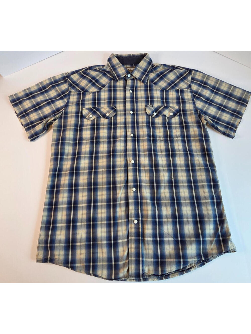 Cowboy Legend Pearl Snap Western Shirt Mens XL Blue Ombre Plaid Cowboy